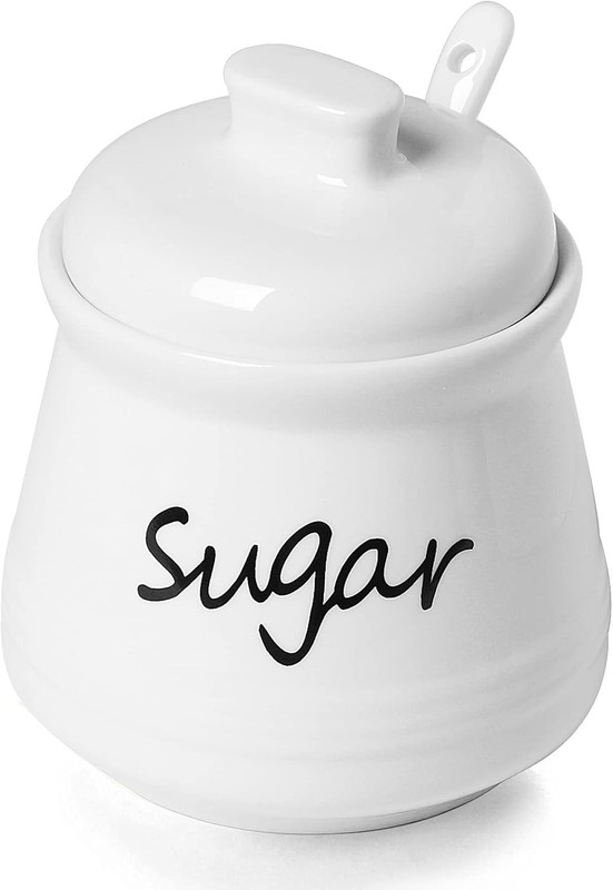 Ceramic Sugar Bowl W/ Lid & Spoon 12oz White)