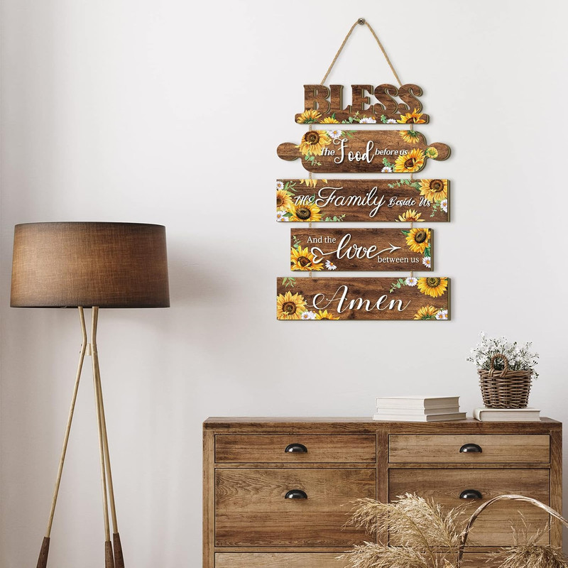 Sunflower Kitchen Wall Decor Bless the Food before Us Sign Farmhouse Wooden Sign gallery