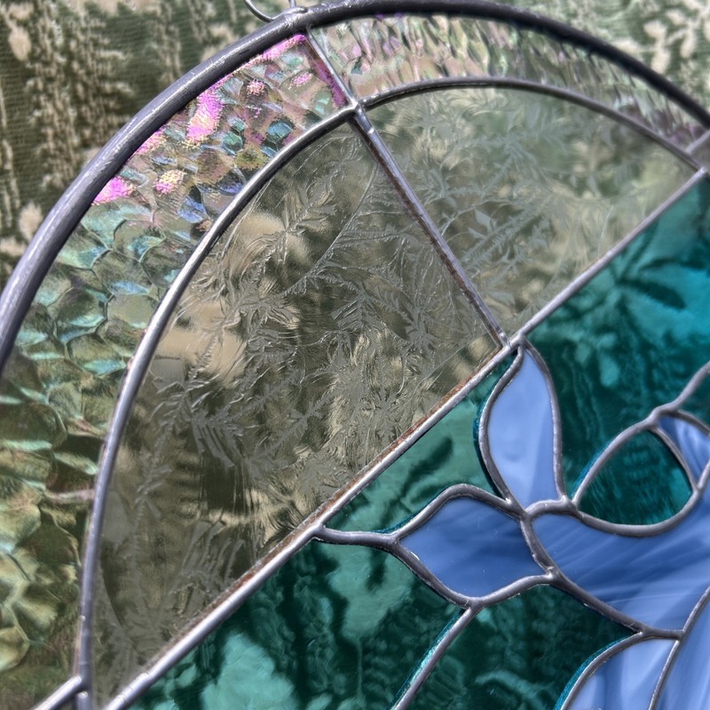 Stained Glass Dolphins Iridescent Blue Window Sun Catcher 13" Diameter gallery