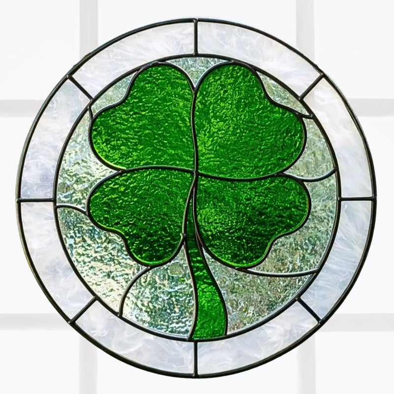 4 Leaf Clover St. Patrick’s Day Faux Stained-Glass WINDOW CLING Size 8″ Vinyl