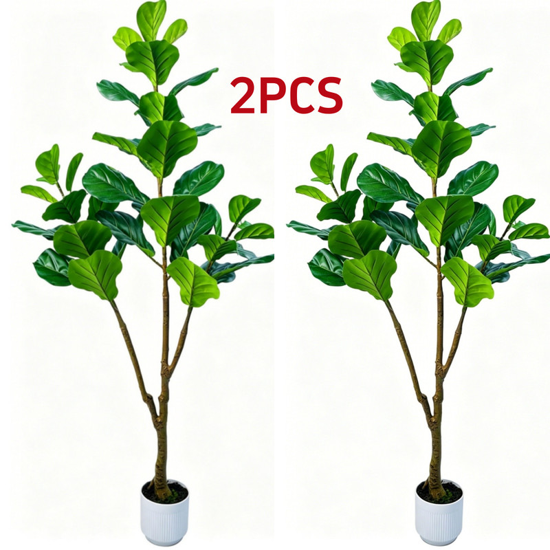 2Pcs 5Ft Artificial Fiddle Leaf Fig Tree Realistic Adjustable Branches Planter