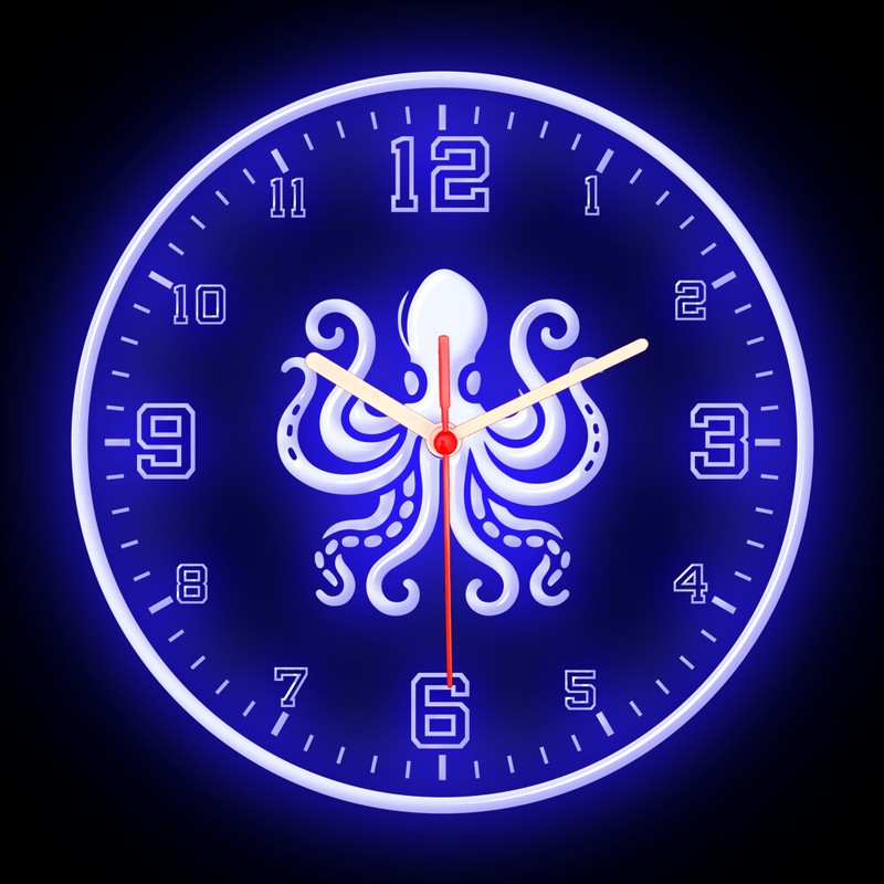 25ck1119 Octopus Ocean Decor Diving Shop Colorful Flexible Neon Clock 10″