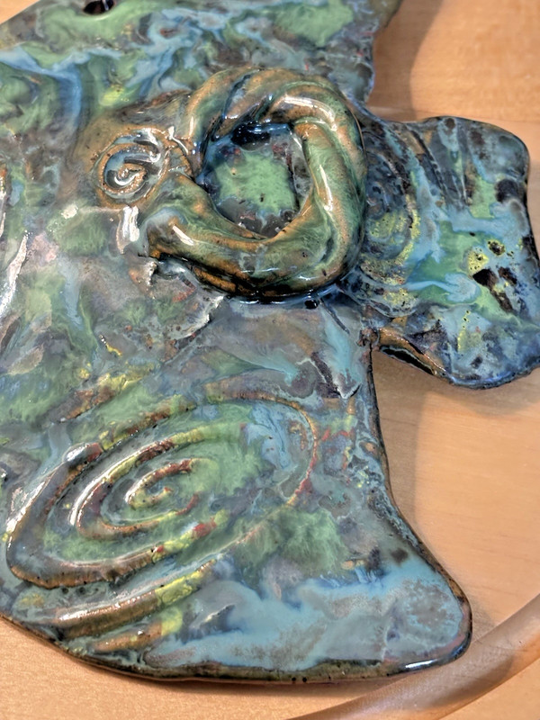 Ceramic Blue Green Glazed Fish Art Pottery Stoneware Hanging Plaque gallery
