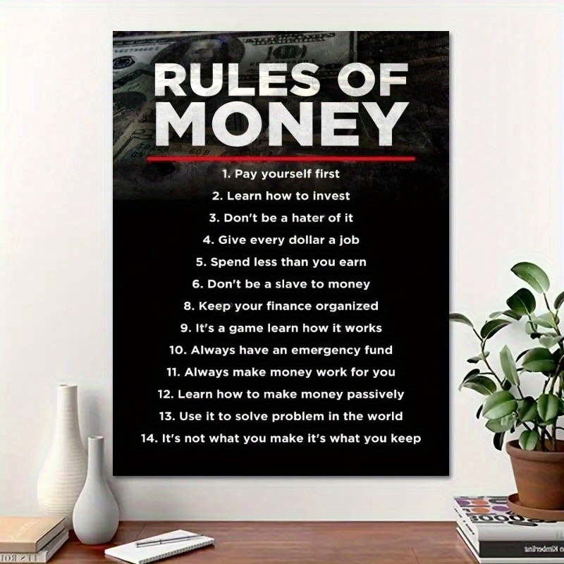 Rules Of Money Quote Canvas Art, Motivational Finance Office Wall Decor gallery
