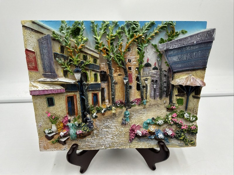 Set Of 2 Tuscan Village 3D Relief Wall Plaques Hand Painted Coastal Scene Decor gallery