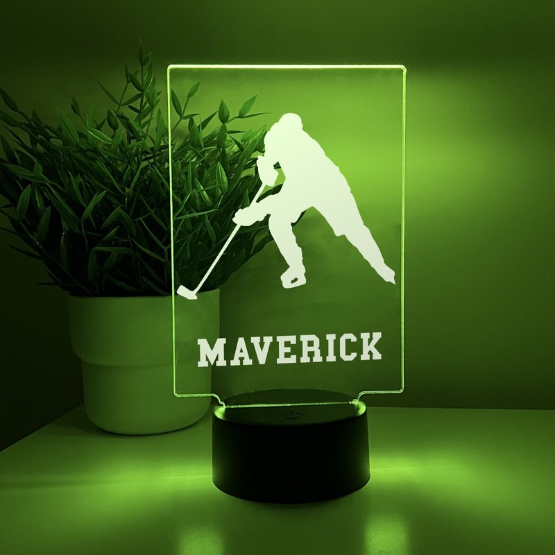 Personalized LED 16 Color Light Up Desk Lamp Ice Hockey Athlete Player Room Gift