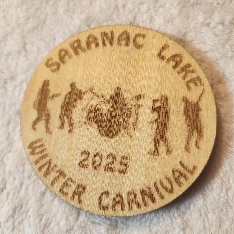 3×2″ Handmade Baltic Birch Wood Laser Cut Magnet Saranac Lake Winter Carnival