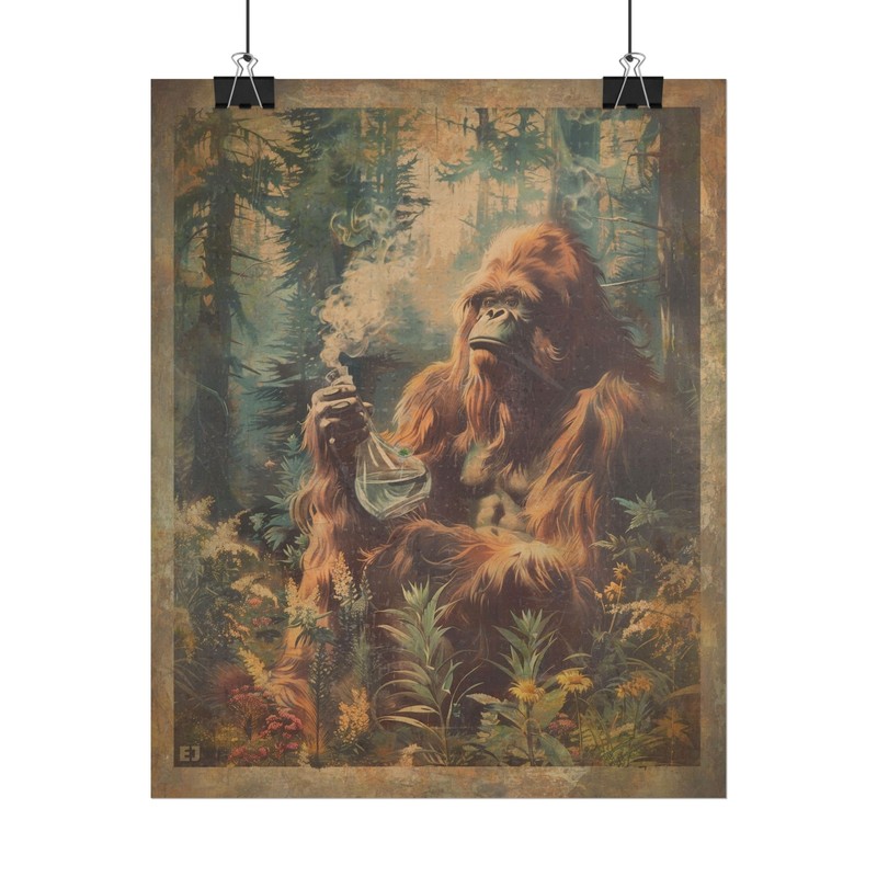 SASQUATCH BONG SMOKE Wall Art, Cannabis Bigfoot Pot Poster, 420 Pothead Cryptid