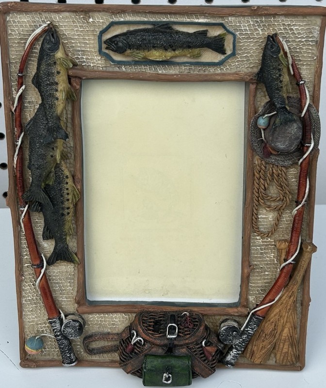 Fisherman Photo Picture Frame Resin 3D Fish Hat Pole Fly Fishing Father’s Day