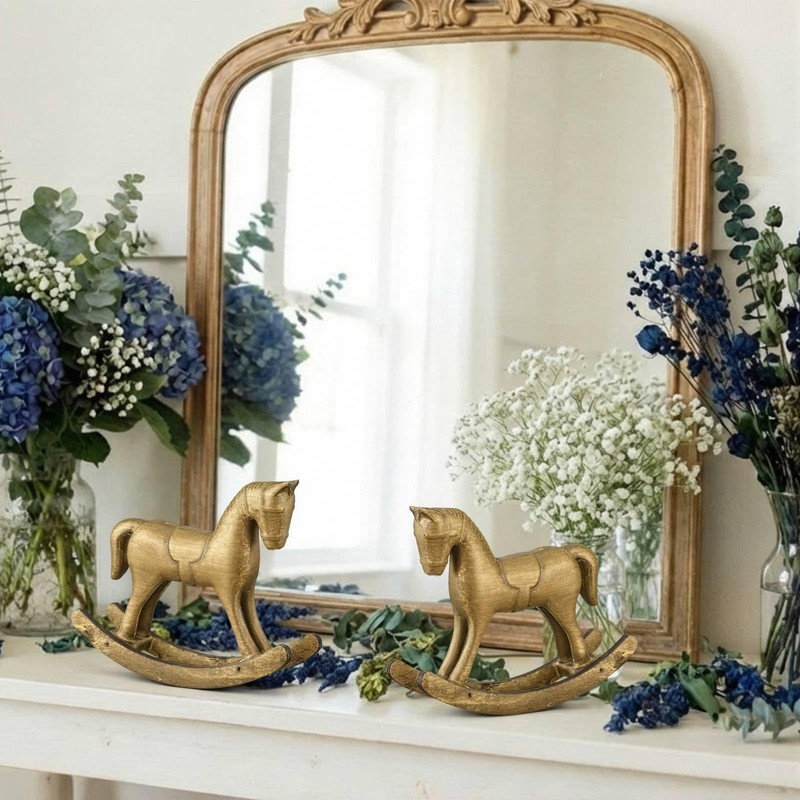 6 Pack Baby Shower Wooden Vintage Rocking Horse Table Decoration for Blue Gre... gallery