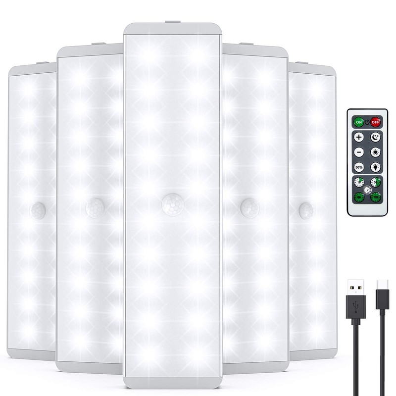 LED Closet Light, 5 Pcs Dimmer USB Rechargeable Motion Sensor Light Under Cab…
