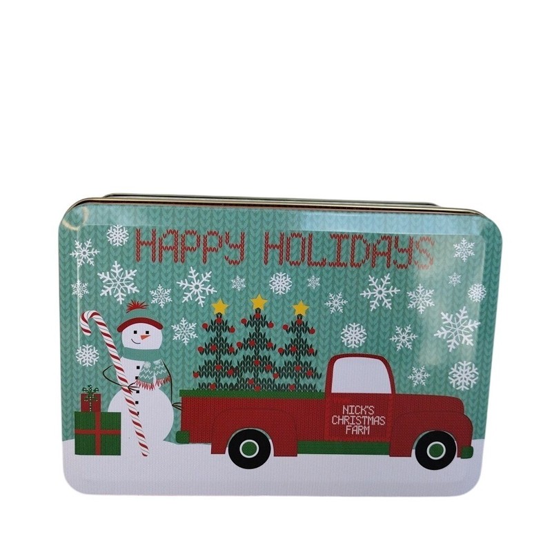 Tin Christmas Rectangular Container Multipurpose Gift Cookies Colorful 6x4X2.5