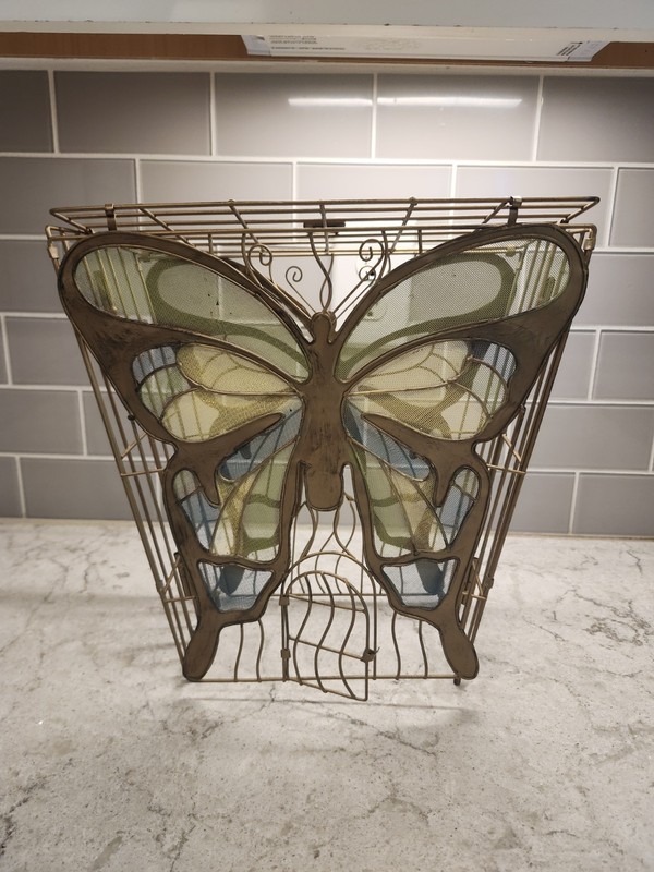 Brass Wire Butterfly Blue Light Green Yellow Decorative Hanging Cage w/ Door