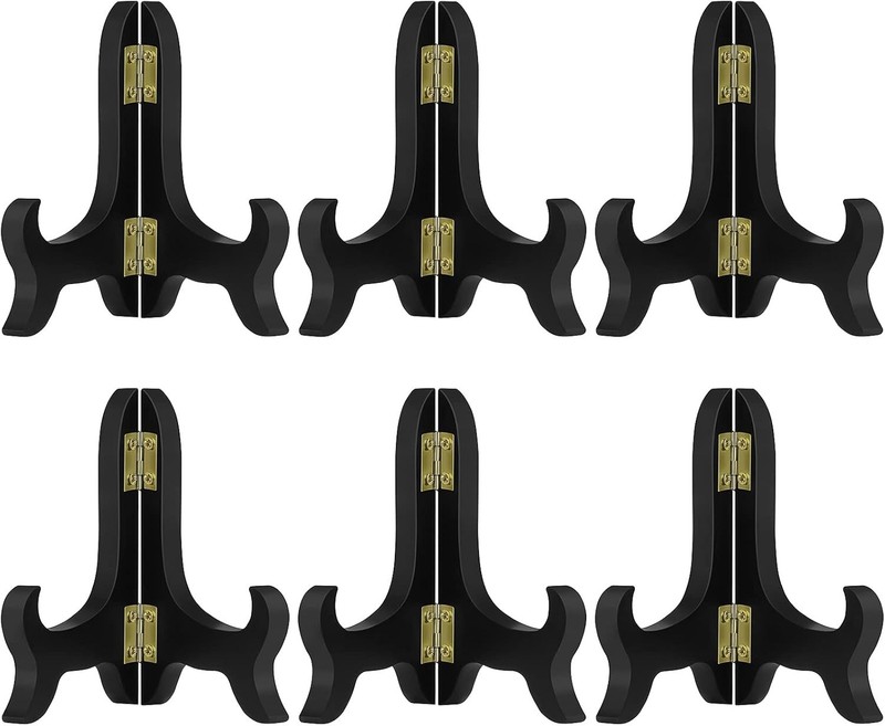 6 Pack 4 Inch Wooden Display Stand Plate Easels Holder (Black)