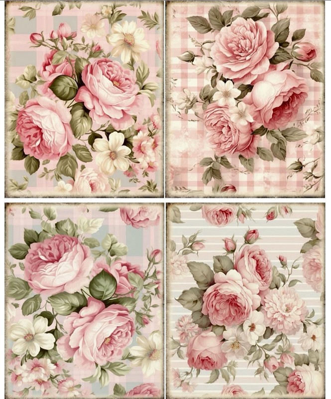Decoupage Prints, Shabby Chic Pastel Roses, Set of 4 Size 8x10” Prints #RFB4 gallery