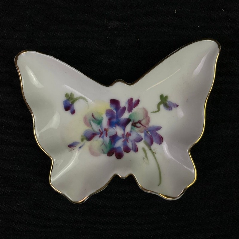 Vintage Porcelain Butterfly Trinket Dishes Set 3 Floral Gold Trim Japan Vanity gallery