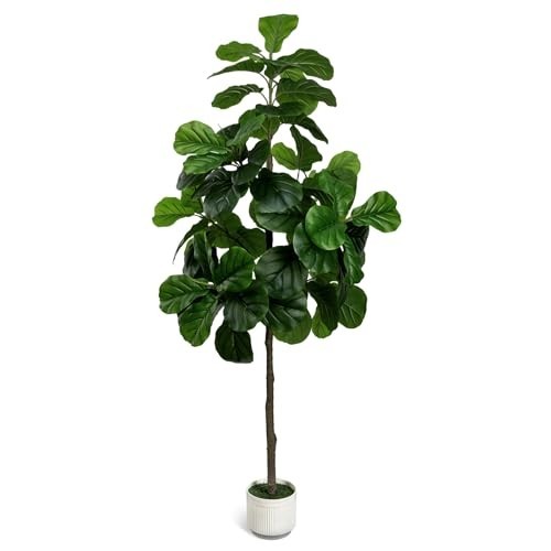 Artificial Fiddle Leaf Fig Tree 6FT - Large Fake Trees with White Planter, Tall gallery