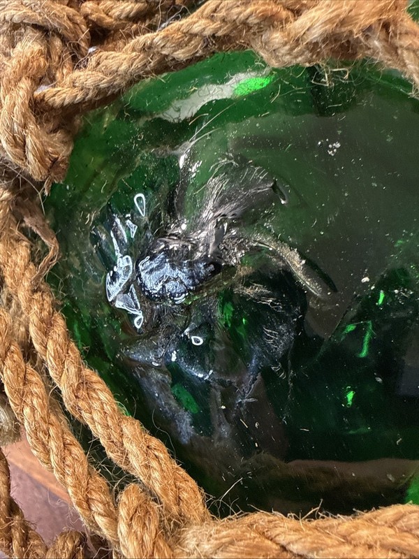 Vintage Large 9” Green Glass Fishing Float Buoy Nautical Decor Hand Blown gallery
