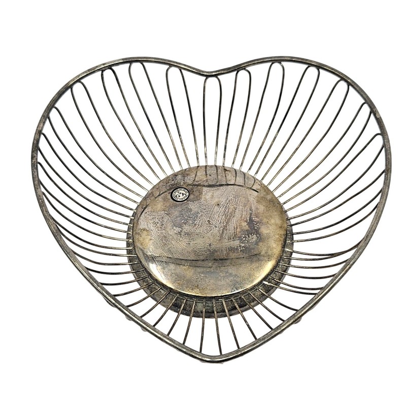 Godinger Silver Plated Heart Dish Basket 10 Inch Wire Bowl Vintage Decor