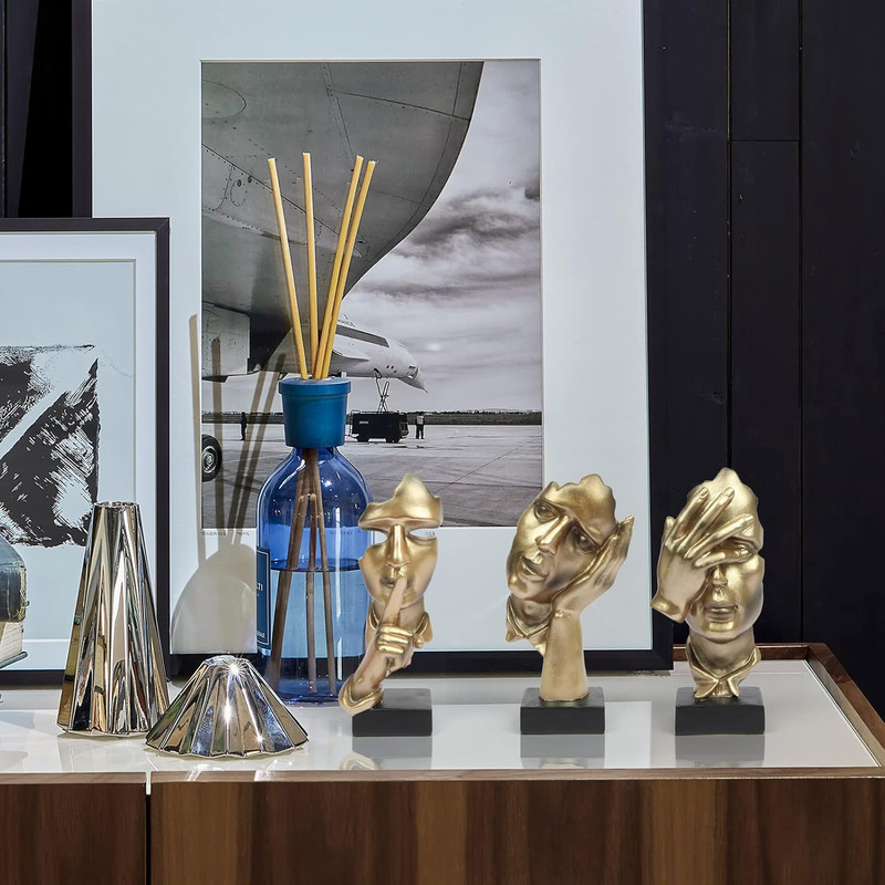 3 Pcs Thinker Statue, Silence Is Gold Abstract Art Figurine, No Hear No See No S gallery
