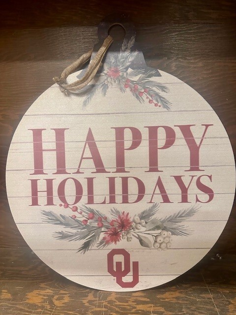 Hanging OU Decor Sign “Happy Holidays”