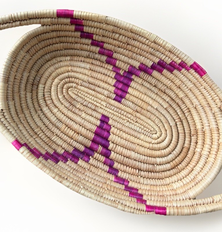 Hand Woven Storage Basket Oval Handles Purple Accent gallery