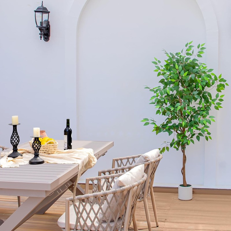 6FT Artificial Ficus Tree with White Planter, Realistic Faux Silk Indoor Outdoor gallery