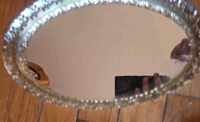 Vintage Gold Filigree Vanity Mirror Or Tray; Ornate Brass; Velvet Back 13x9 Oval gallery