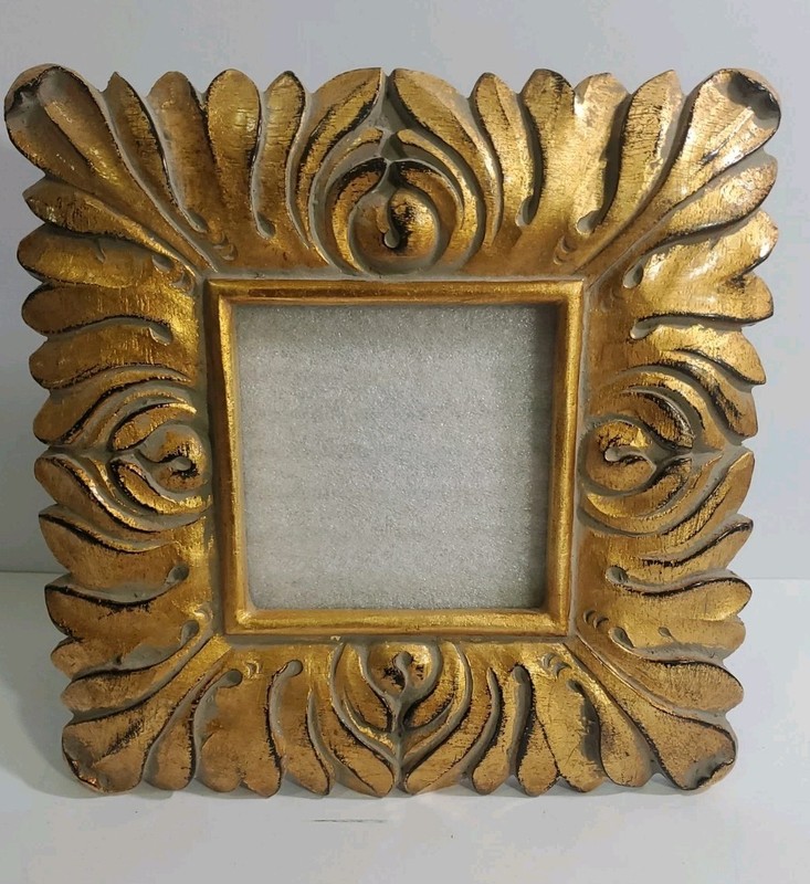 Vintage Gold Swirl Heavy Plaster Square Frame 7.5 X 7.5 Desk Picture Frame