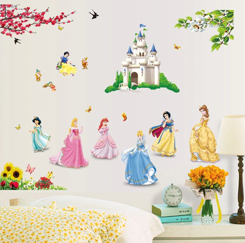 Disney Princesses with butterflies birds and castle Wall Decal