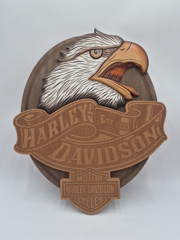 Harley-Davidson Hand Carved Wood Eagle Bar & Shield Logo Pub Sign HDL-15322