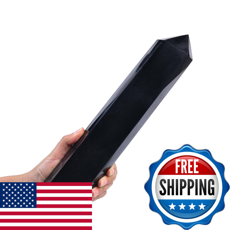 Amoystone 1Pc Large Obsidian Tower Stone Wand Healing Crystal Hexagonal Column