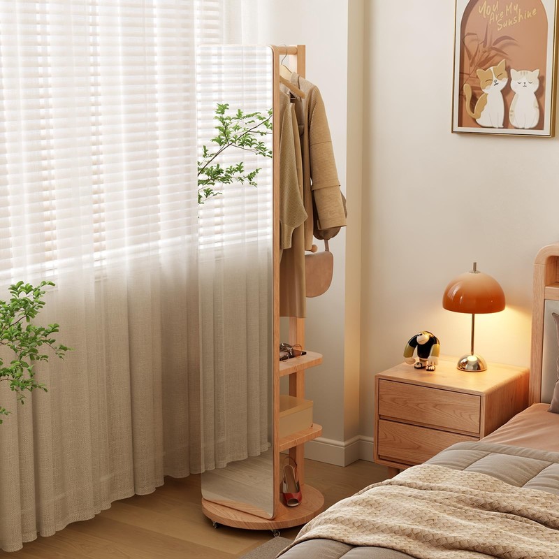 Full Length Mirror Coat Rack Solid Wood Floor Mirror 66"x12" Full Length Mirr... gallery