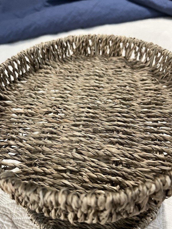 Wicker Farmhouse Two-Tier Rustic Basket Stand with Handle, 2-Tier, Used gallery