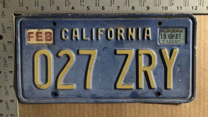 1979 California license plate 027 ZRY Ford Chevy Dodge 21570