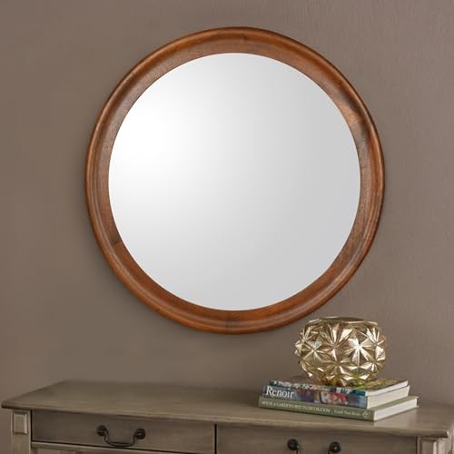 Round Wall Mirrors 24 Inch,Wood Rustic Decorative 24"L x 24"W Walnut Brown gallery