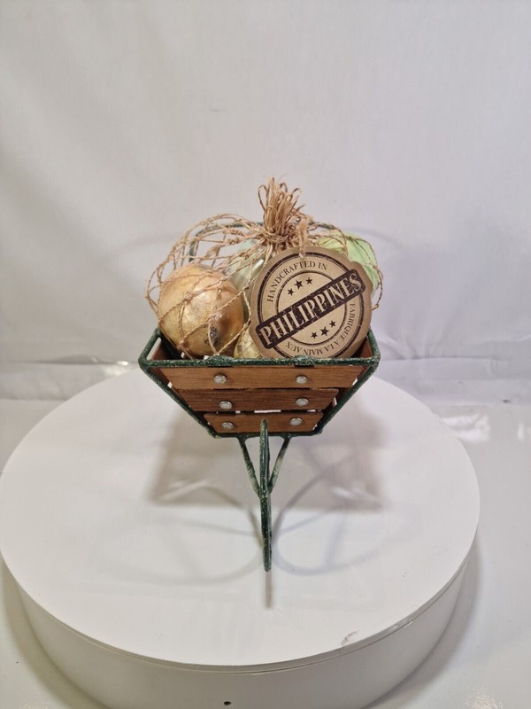 Wood And Metal Tabletop WHEELBARROW with Easter Eggs, Handmade In Philippines,B9 gallery