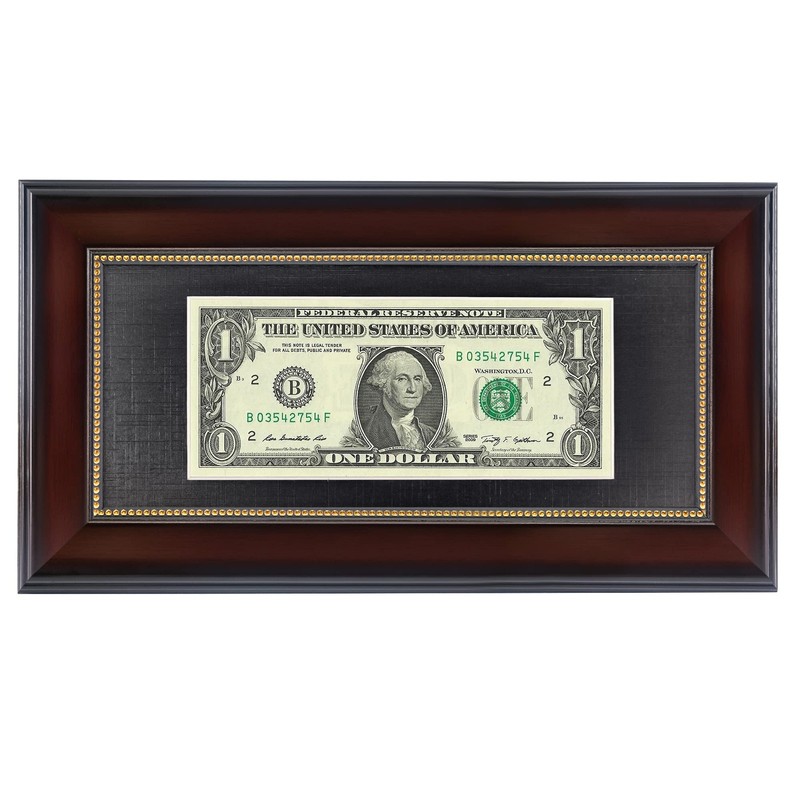 Mahogany Dollar Bill Frame Black Mat or Display 4×9 Picture without Mat,Real