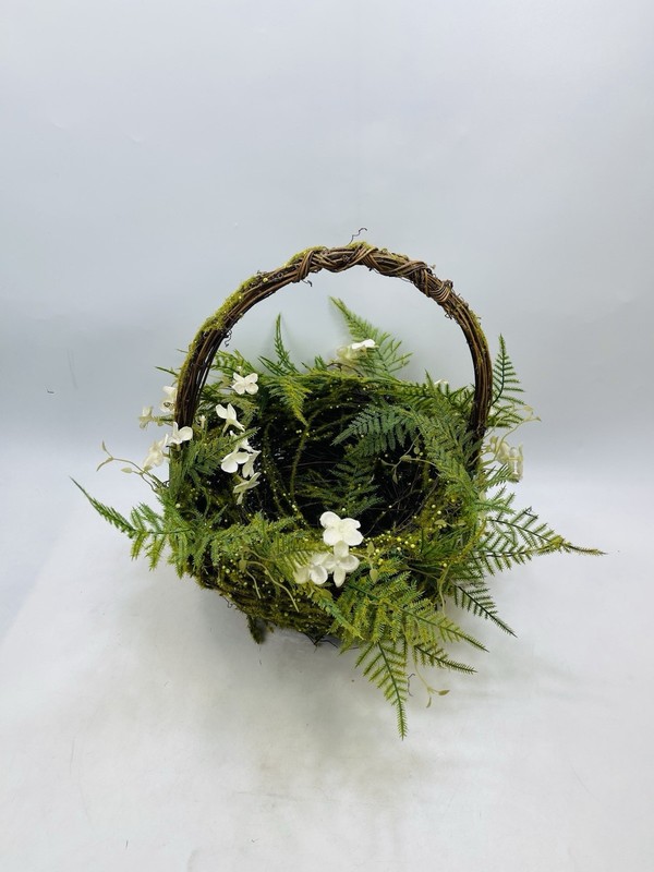 GrapeVine Moss Basket Green Fern Flowers Vines Twig Birds Nest Easter Spring 12" gallery