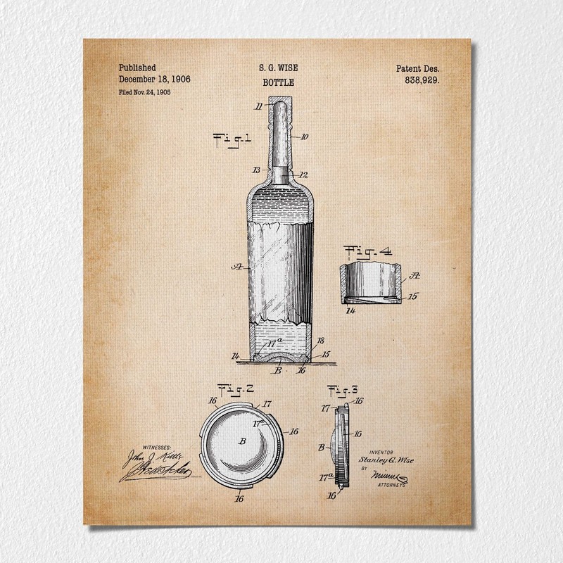 Wine Room Décor, Wine Bottle Patent Poster Print