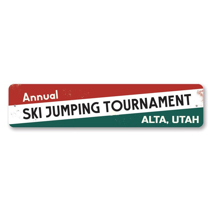 Annual Ski Jumping Tournament Sign, Personalized Ski Location Metal Decor Sign
