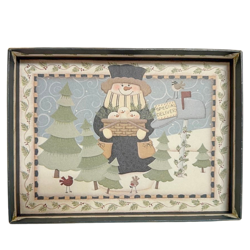 Vintage Christmas Snowman Wall Plaque Gift Box Cover 3D Resin Holiday Primitive gallery