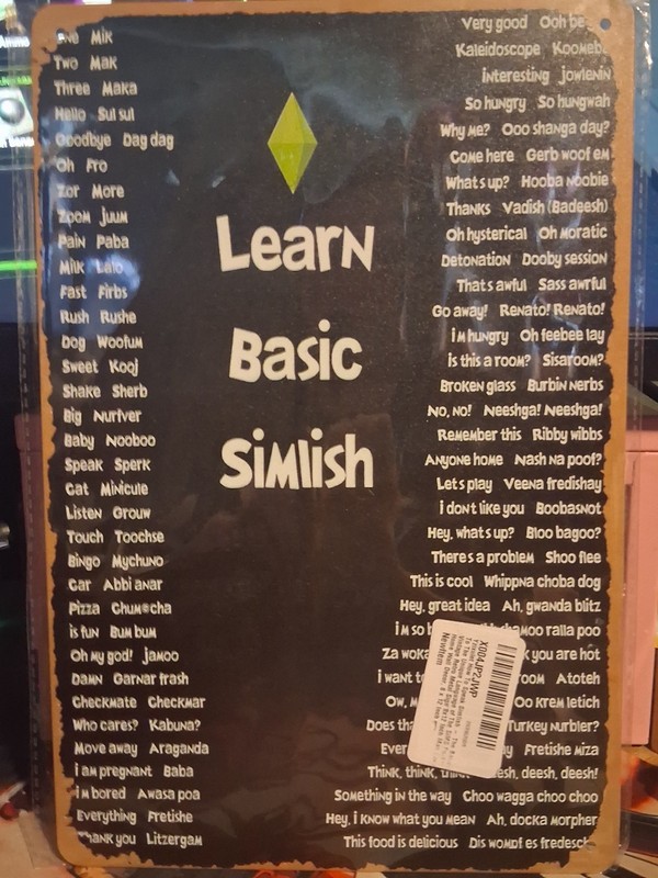 “Learn Basic Simlish” Sims Language, Fan Game Decor, Sims 3, Sims 4, 12×8 In Art
