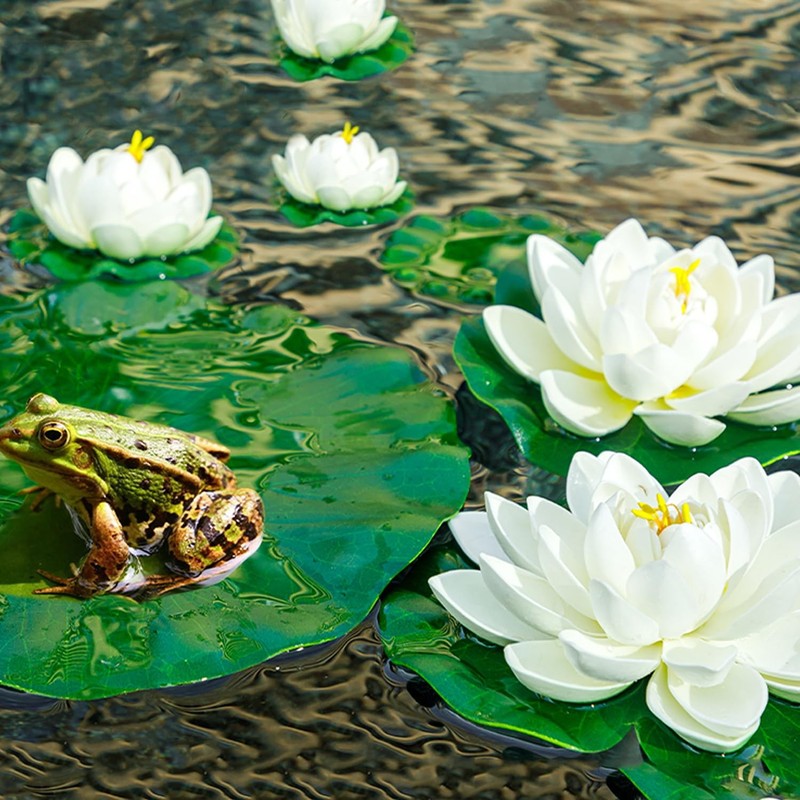 12pcs Floating Foam Lotus Flowers with Lily Pads, Artificial Pond Plants Orna... gallery