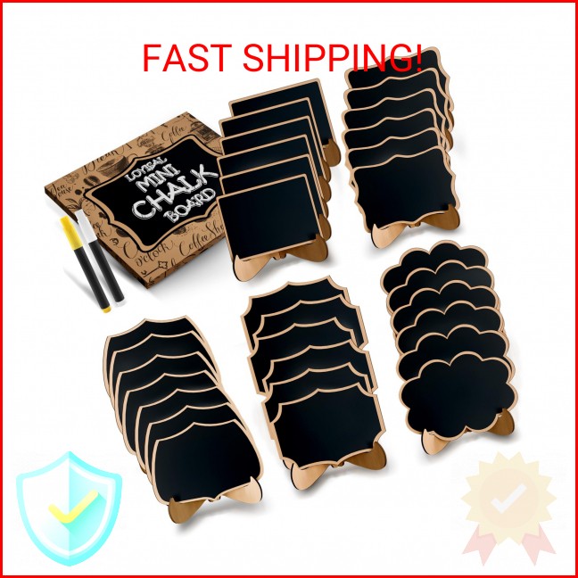 Mini Chalkboard Signs for Food Labels- 30 Pack Small Wooden Framed Blackboard fo