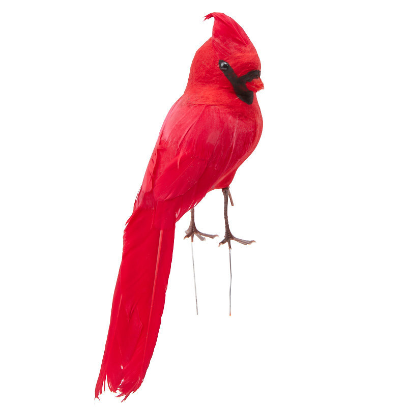 Set of 4 Artificial Standing Feathered 8″ Cardinal Birds with Attached Wires