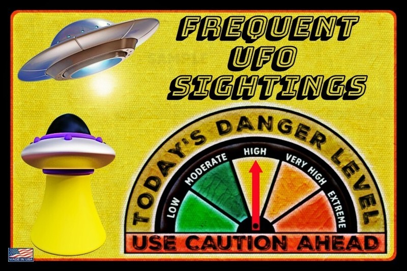 ADJUSTABLE GAUGE! 8″x12″ ALL WEATHER METAL SIGN UFO MAN CAVE BAR ROSWELL AREA 51