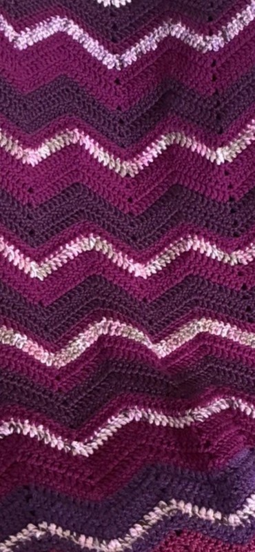 Beautiful Afghan/Throw Hand Crocheted 46×60 Burgundy, Cranberry, Pink &Purple