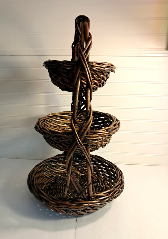 Triple Large Brown Wicker Basket 3 Tier Freestanding Farmhouse Easter 22" gallery