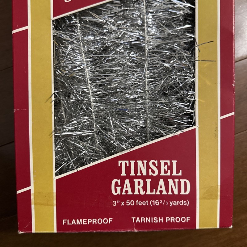 Vtg NEW Christmas TINSEL GARLAND Flameproof Tarnish Proof West Germany 50 Feet gallery